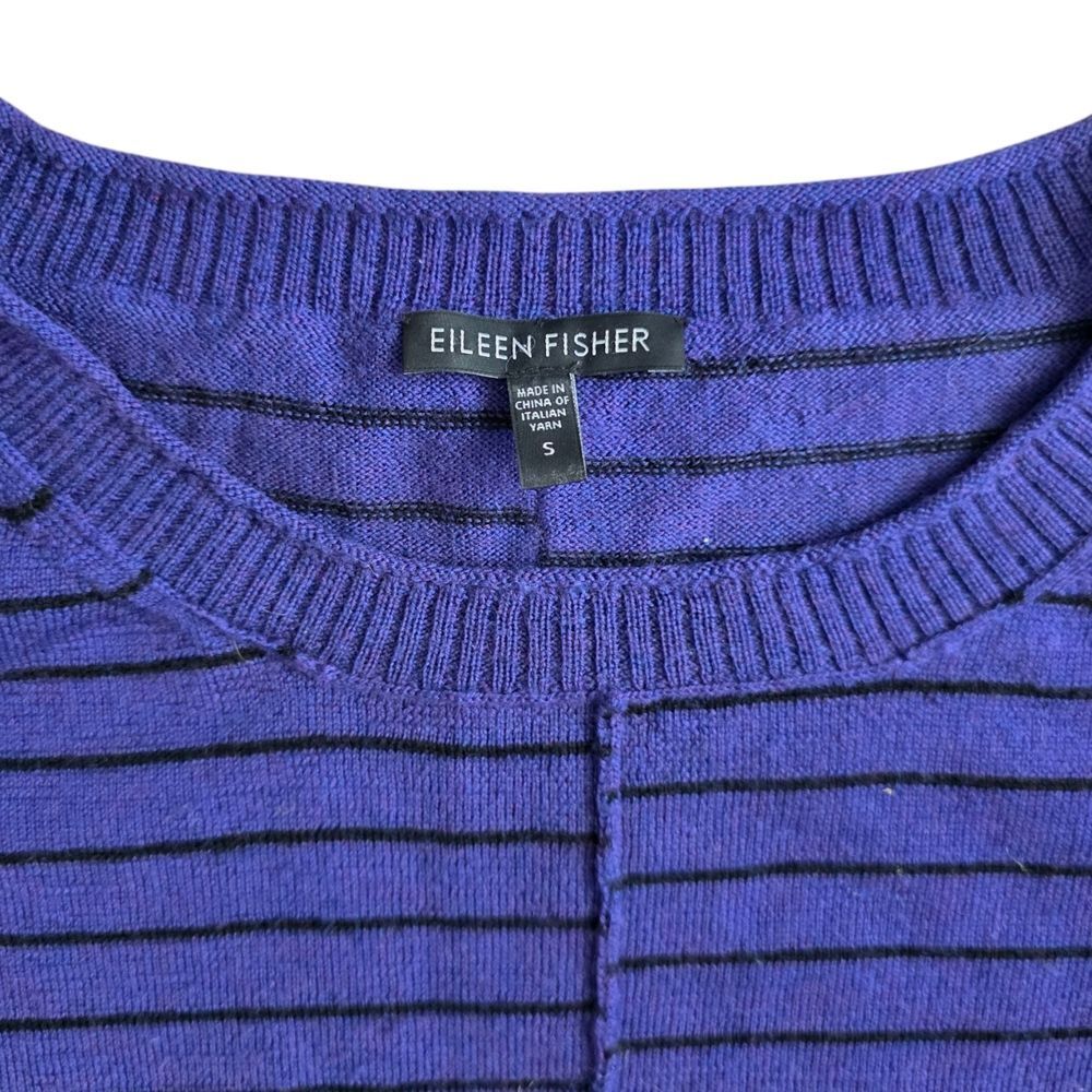 Eileen Fisher Purple Striped Knit Merino Wool Sweater S - Picture 5 of 6